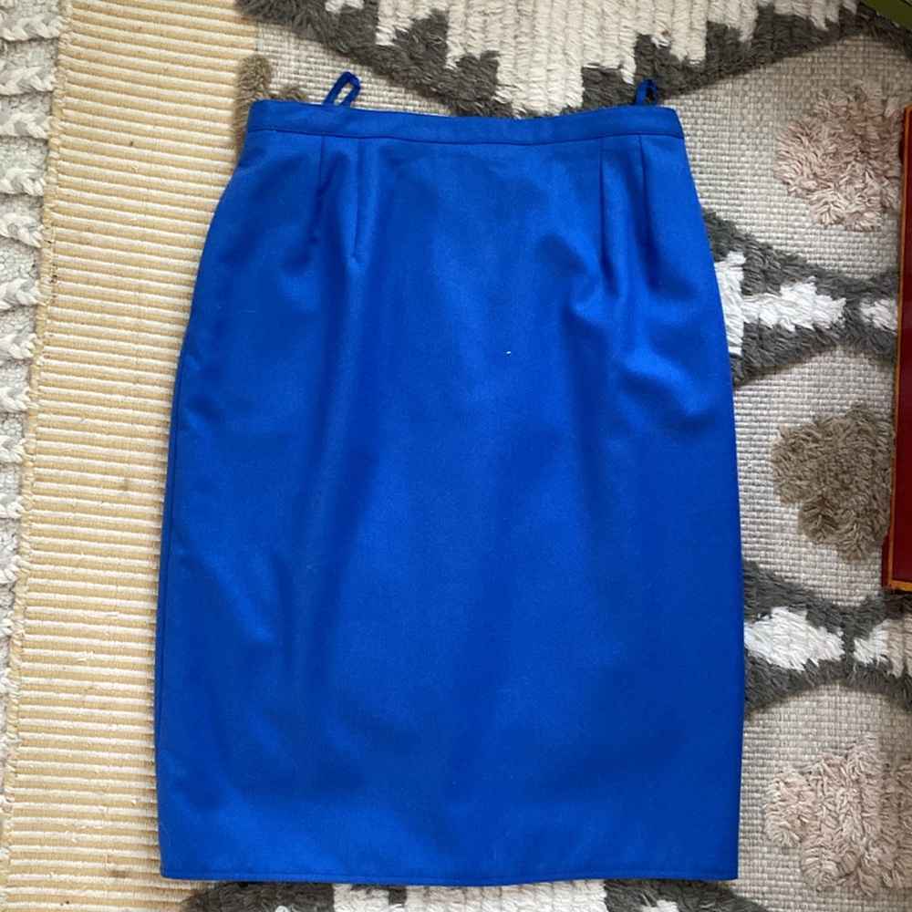 Vintage High Waisted Wool Blend Blue Skirt with Pockets